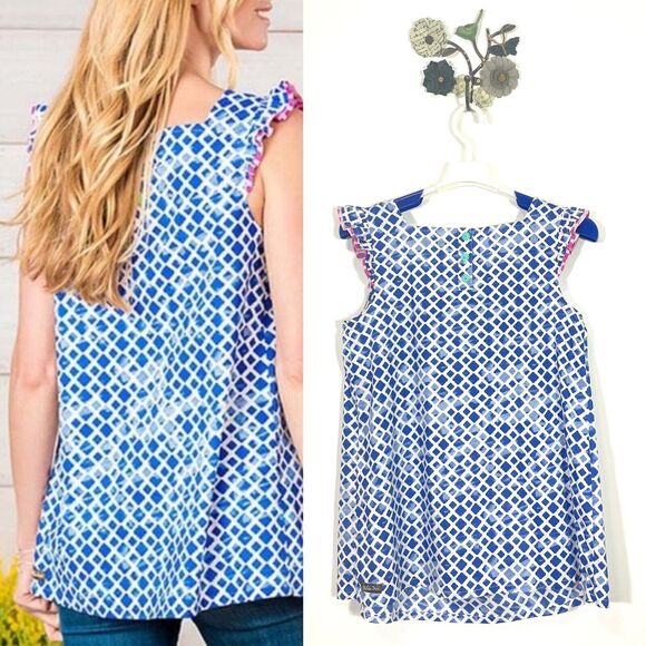 Matilda Jane Adventure Begins Womens Wandering Waters Top Blue Smocked Small - Picture 2 of 12